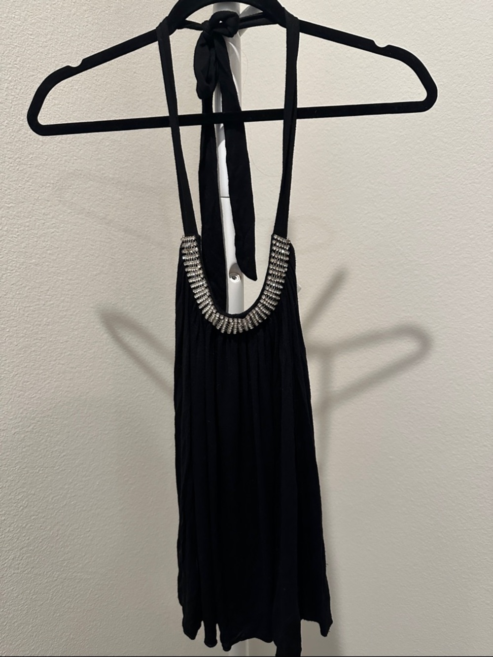 Black Halter Tank with Rhinestone Trim